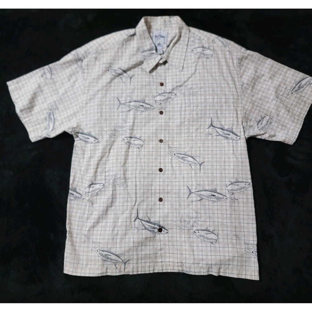 Guy Harvey By AFTCO Bluewater Short Sleeve Button Up Fish Print Shirt XL Fishing